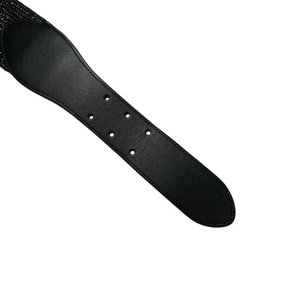 Ralph Lauren Black Statement Belt Leather Buckle Womens XS Stretch NEW 2.5\